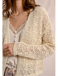 Cárdigan de manga larga en tejido crochet