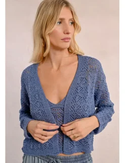 Cárdigan de manga larga en tejido crochet