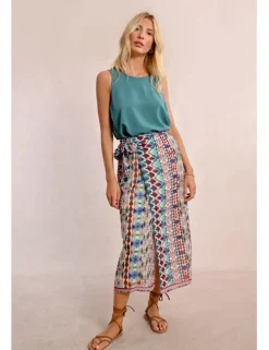 Falda larga con estampado y lazada