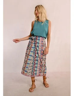 Falda larga con estampado y lazada