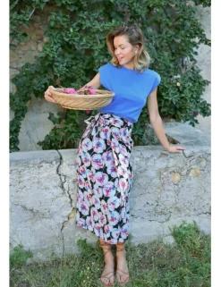 Falda larga con estampado y lazada