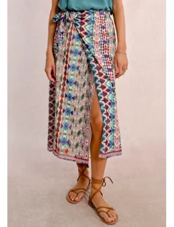 Falda larga con estampado y lazada