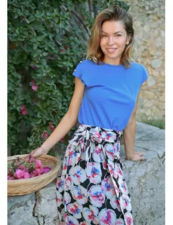 Falda larga con estampado y lazada