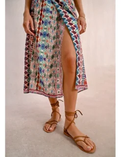 Falda larga con estampado y lazada