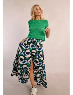 Falda larga con pliegues y estampado