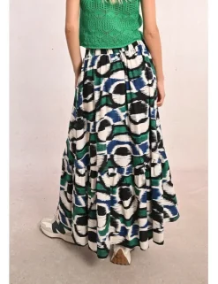 Falda larga con pliegues y estampado