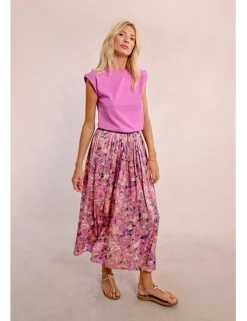 Falda larga plisada con estampado