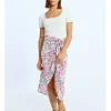 Falda midi asimétrica estampado multicolor