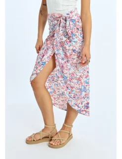 Falda midi asimétrica estampado multicolor