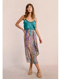 Falda midi con estampado y lazada