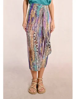 Falda midi con estampado y lazada
