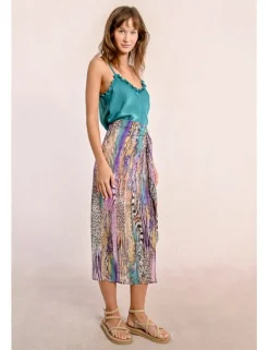 Falda midi con estampado y lazada