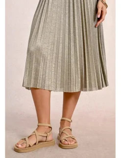 Falda midi plisada en tejido brillante