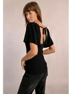 Jersey de manga corta detalle pliegues y lazada