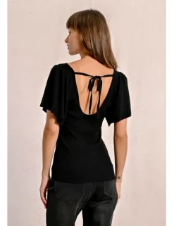 Jersey de manga corta detalle pliegues y lazada