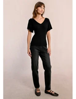 Jersey de manga corta detalle pliegues y lazada