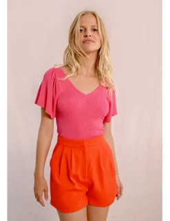Jersey de manga corta detalle pliegues y lazada