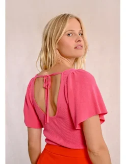 Jersey de manga corta detalle pliegues y lazada