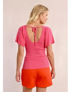 Jersey de manga corta detalle pliegues y lazada