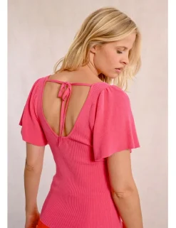 Jersey de manga corta detalle pliegues y lazada