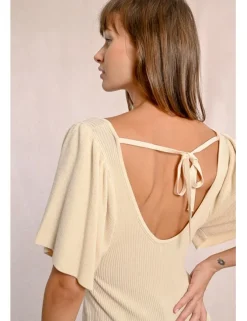 Jersey de manga corta detalle pliegues y lazada