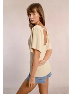 Jersey de manga corta detalle pliegues y lazada