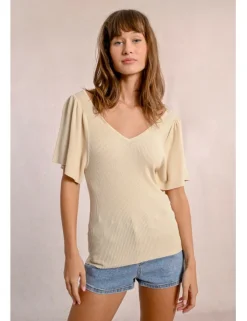 Jersey de manga corta detalle pliegues y lazada