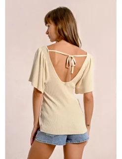 Jersey de manga corta detalle pliegues y lazada