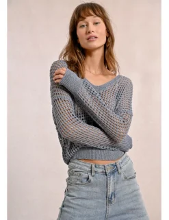 Jersey de manga larga en tejido crochet