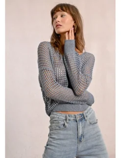 Jersey de manga larga en tejido crochet
