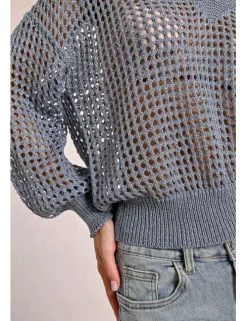 Jersey de manga larga en tejido crochet