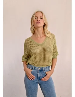 Jersey de manga larga en tejido crochet