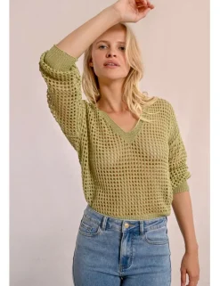 Jersey de manga larga en tejido crochet