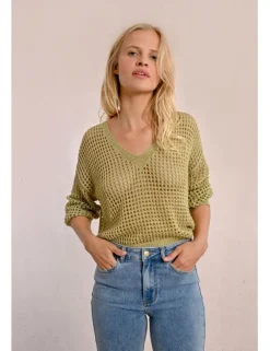 Jersey de manga larga en tejido crochet