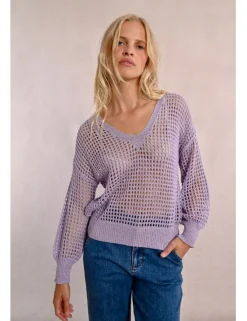 Jersey de manga larga en tejido crochet