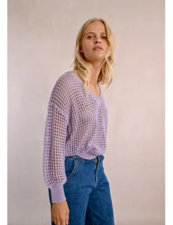 Jersey de manga larga en tejido crochet