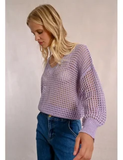 Jersey de manga larga en tejido crochet