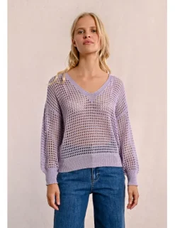 Jersey de manga larga en tejido crochet