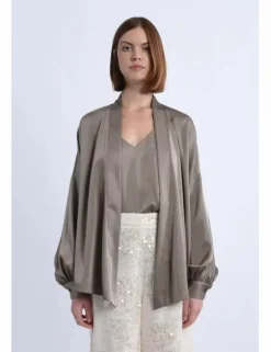 Kimono de manga abullonada en tejido satinado