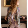 Kimono de manga larga con lazada y estampado