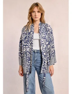 Kimono de manga larga con lazada y estampado