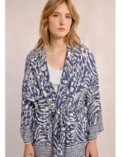 Kimono de manga larga con lazada y estampado