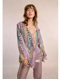 Kimono de manga larga con lazada y estampado