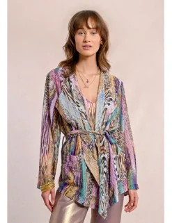 Kimono de manga larga con lazada y estampado