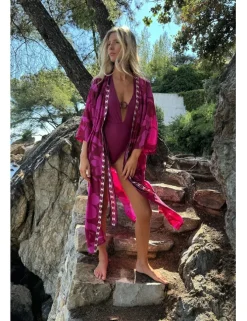 Kimono largo con estampado y lazada