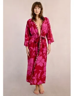 Kimono largo con estampado y lazada
