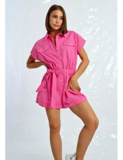 Mono de manga corta con bolsillos y lazada