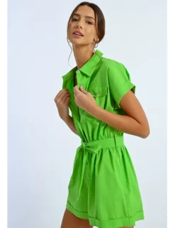 Mono de manga corta con bolsillos y lazada