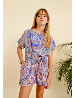 Mono de manga corta con estampado y lazada