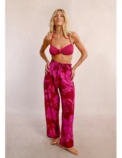 Pantalón largo con estampado y lazada